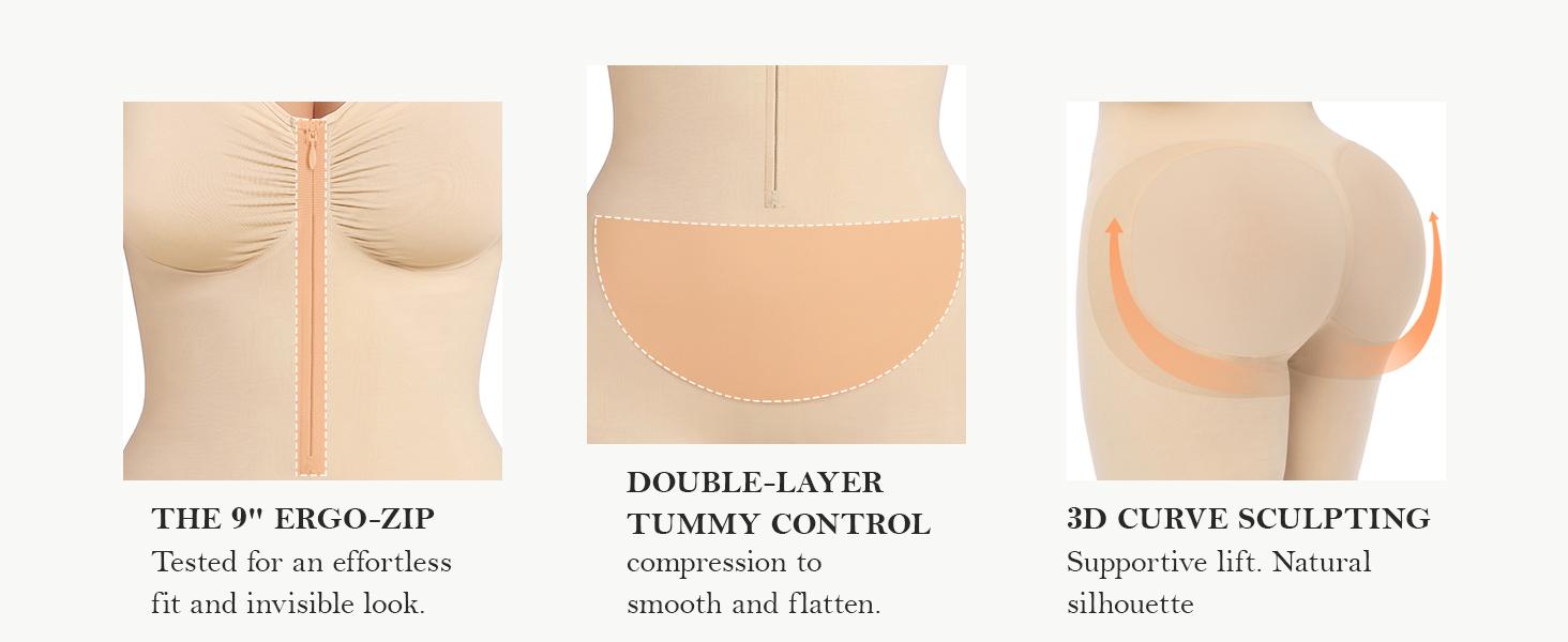 YIANNA  #Livestream Women Fajas Shapewear Seamless Bodysuit Double-Layer Tummy Control Zip-Up Body Shaper Waist Defining Silhouette