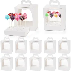 12 Pack 18 Holes Cake Pop Boxes, Portable Cake Pop Holder Packaging Stand Gift Lollipop Display Carriers for Wedding Birthday Baby Shower Party