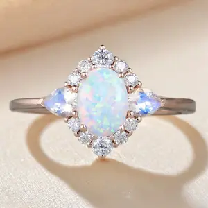 Stunning Synthetic Opal Ring for Women with CZ Inlays Great for Engagements Anniversaries Special Days