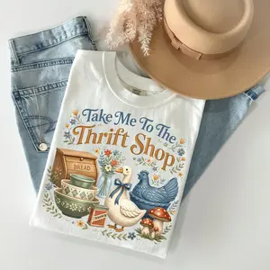 Comfort Colors Take Me To The Thrift Shop T-Shirt, Thrifting Tshirt, Retro Graphic Tee, Funny Thrift Lover Gift, Cute Chicken Thrifter Outfit