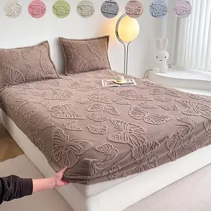 Butterfly Embroidered Bed Sheet Set, Polyester Fiber, Elastic Edges, Fits Any Mattress, Soft and Comfortable, Decorative Bedsheet Sets