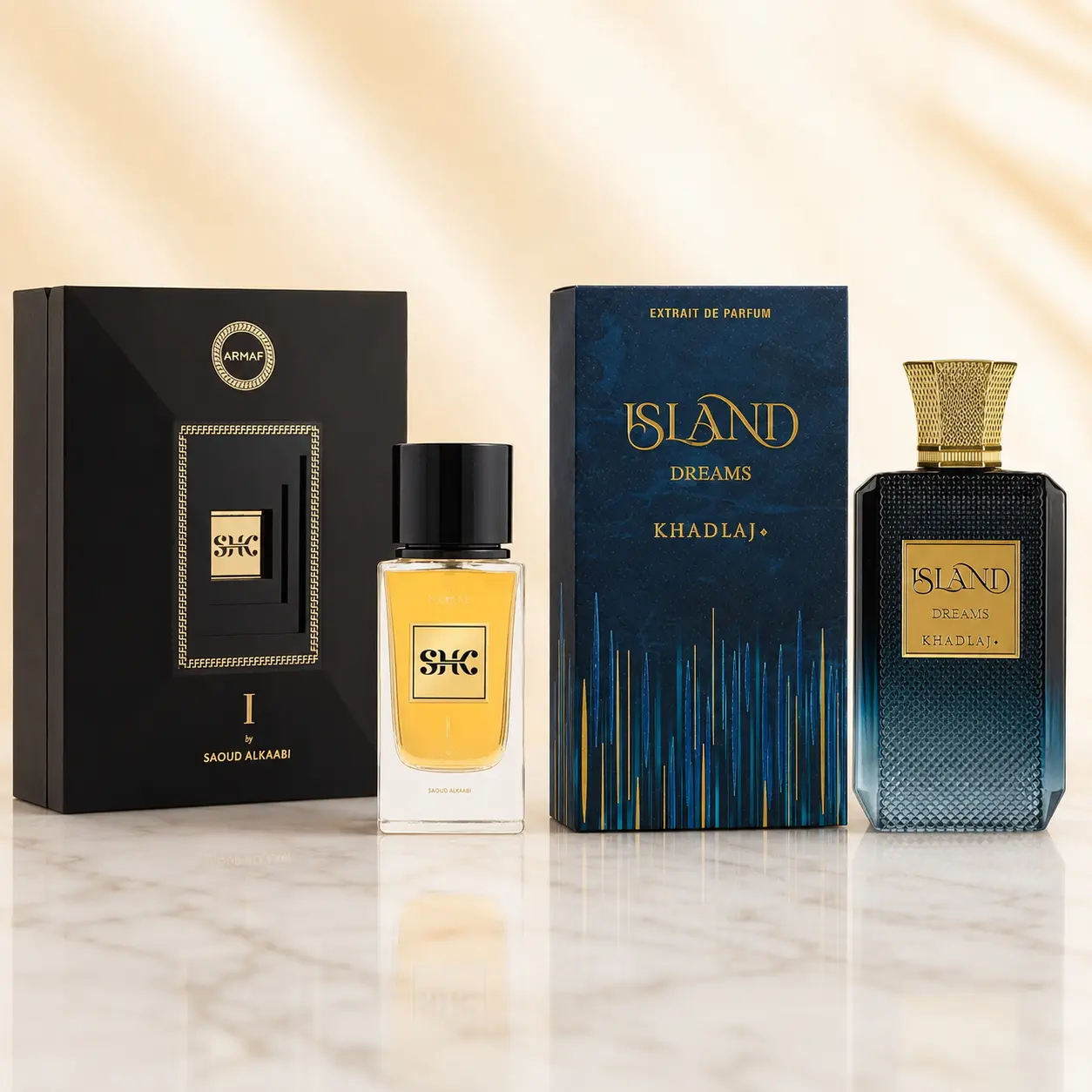Khadlaj Island Dreams Extrait  + SHK I EDP  Unisex Bundle, Leather & Fresh Citrus Musk, 2 x 3.4 fl oz