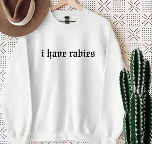 Women's Oversized Gothic Sweatshirt, "I Have Rabies" Novelty Graphic Pullover, Trendy Dark Aesthetic Street Fashion