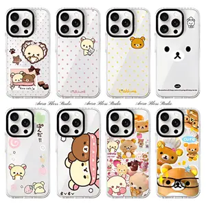 Trendy INS Cute Bear Kawaii Korilakkuma Rilakkuma Phone Cases For iPhone 17 Promax Air 16 15 14 Pro Max Plus 13 12 Transparent Double-Color TPU Shockproof Protective Cover Gifts For Birthday Valentine Christmas Thanksgiving