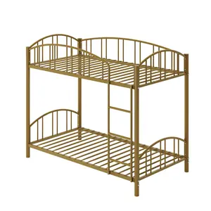 Garvee Twin Over Twin Bunk Bed with Stairs and Arched Guardrail, Sturdy Metal Slats Support, Space Saving Design, Noise Free, No Box Spring Needed, Perfect for Dorm and Room, Gold Finish