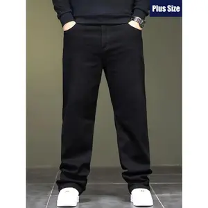Men'S Big & Tall Straight-Leg Faux Denim - Stretch Non-Restructuring Fit, Machine Washable Everyday Casual Pants For Office & Outings - Black Versatile Clothing, Regular Fit, Easy Care Fabric, Relaxed Fit Trousers, Plus Size Men, PLUS SIZE