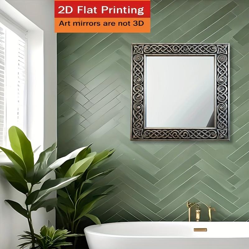 1pc Nordic retro style and mysterious ritual Celtic pattern wall mounted mirror, wood+acrylic mirror, 2D flat (40cm/15.74inch) home wall decoration, room decoration, bathroom mirror, creative makeup mirror, housewarming gift