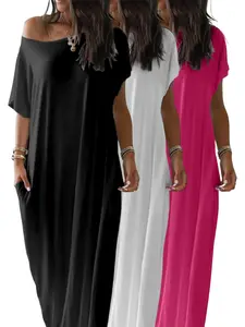 Women's Solid Color Batwing Sleeve Lounge Dress, Casual Comfy Short Sleeve Nightdress, Ladies Sleepwear for All Seasons