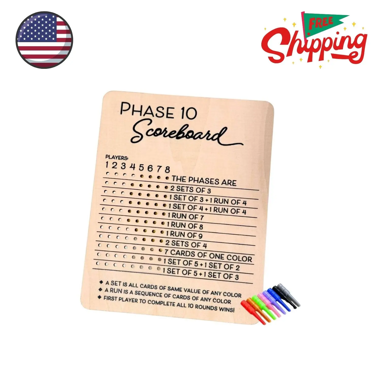 Wooden Phase 10 Scoreboard Set