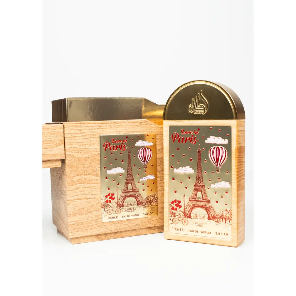 Lattafa Pride Love In Paris Unisex EDP - 3.4 fl oz Boxed Bottle, Gourmand Aromatic Amberwood Fragrance, Caramel Apples, Spiced Fruity Scent, Patchouli Base, Alcohol-Free Liquid (Contains Neither Unnecessary Additives)