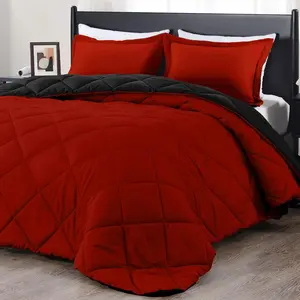 Twin Comforter Set - Red and Black Twin Comforter, Soft Bedding Sets for All - 2 Pieces - 1 Comforter (66"x92") and 1 Pillow Sham(20"x26")