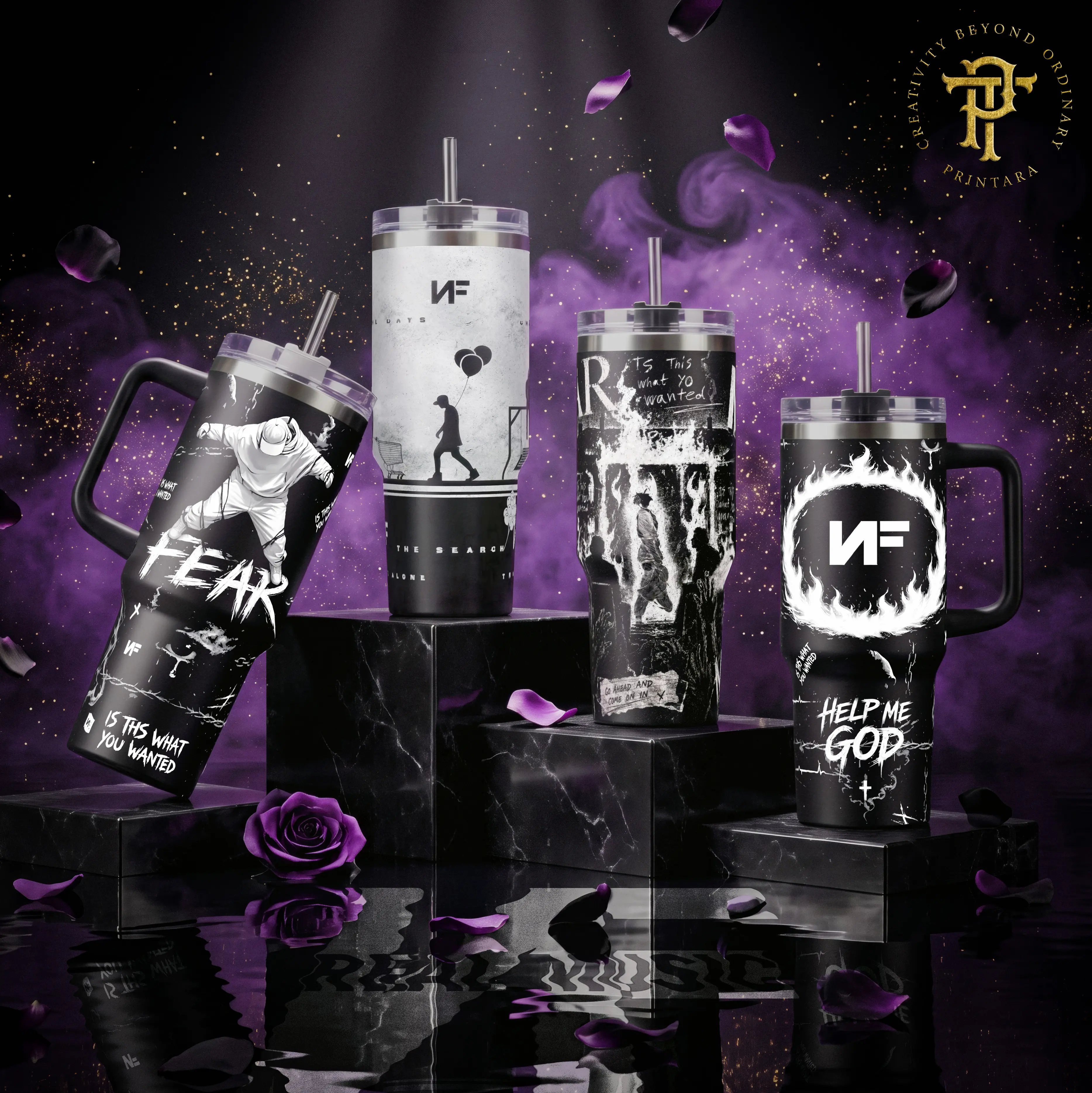 NF Fear The Search Real Music This What You Wanted 40 20 oz Insulated Tumbler Stainless Steel Handle Straw Keeps Drinks Hot Cold Black White Rap Merch For Music Fans Reusable Water Bottles