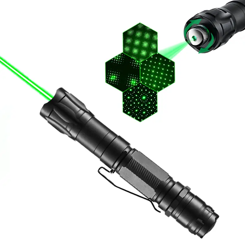 Rechargeable Green Presentation Pointer with Kaleidoscope Cap, Adjustable Focus Handheld Pointer with Pocket Clip, Aluminum Alloy Body, Battery Charger and Storage Case
