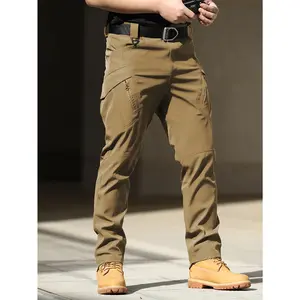 Men's Hiking Pants Softshell Lightweight Waterproof Outdoor Pants IX9 Tactical Pants With Multi Pockets (No Belt)