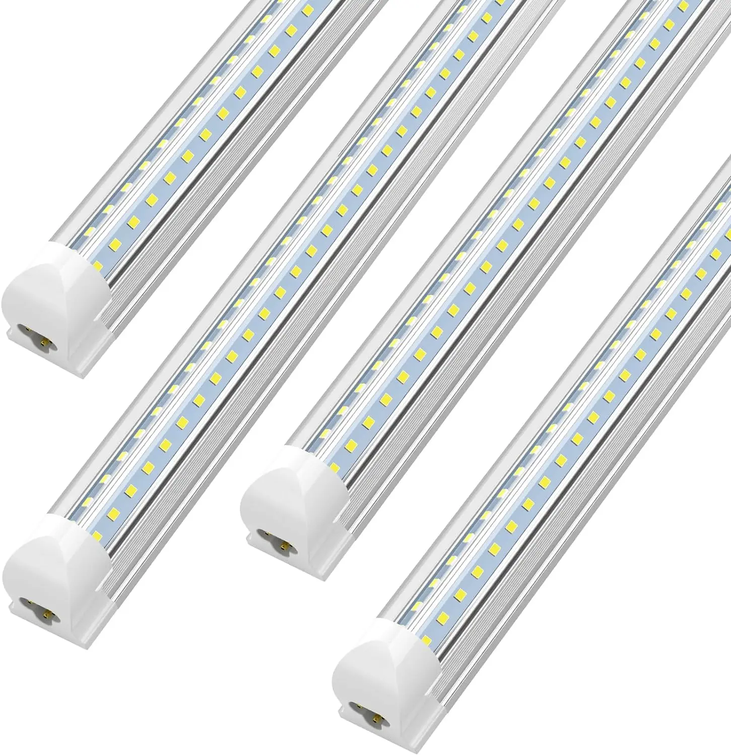 SHOPLED 8FT LED Shop Lights 72W 9360LM 6000K Cool White V-Shaped High Output Linkable T8 Tube Fixtures 4 Pack with Clear Cover
