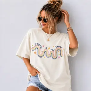 Comfort Colors Progress Is Not Linear T-Shirt, Teacher Tee, Back to School Kindergarten Shirt, Inspirational School Shirt for Educators Graphic Print - Ahri Clothing