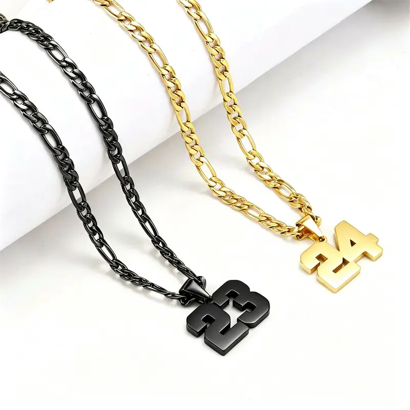 springtok Stainless Steel 0-99 Necklace Golden\Black Athlete Men's Sports Number Necklace Men's Daily Wear Gift