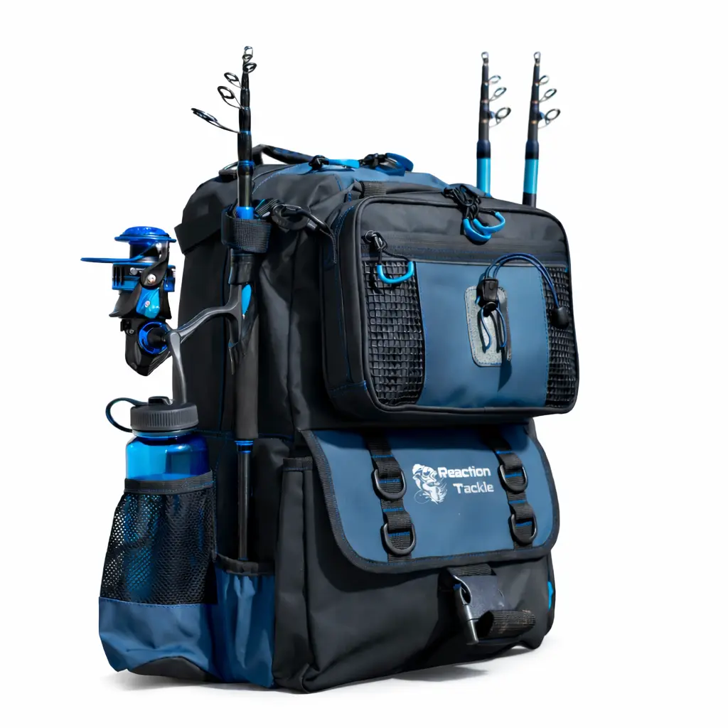 1000D Fishing Backpack with Detachable Bait Binder - Waterproof Tackle Bag - Reaction Tackle