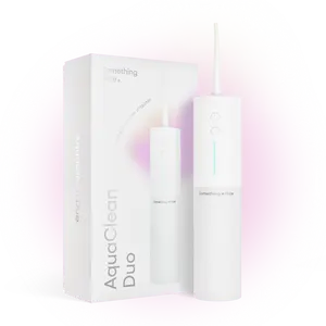 Something Nice AquaClean Duo Water Flosser - Dual Motor with UV Sterilization + LED Light + 4 Nozzles – Dentist Designed Cordless Oral Irrigator, Wireless Charging