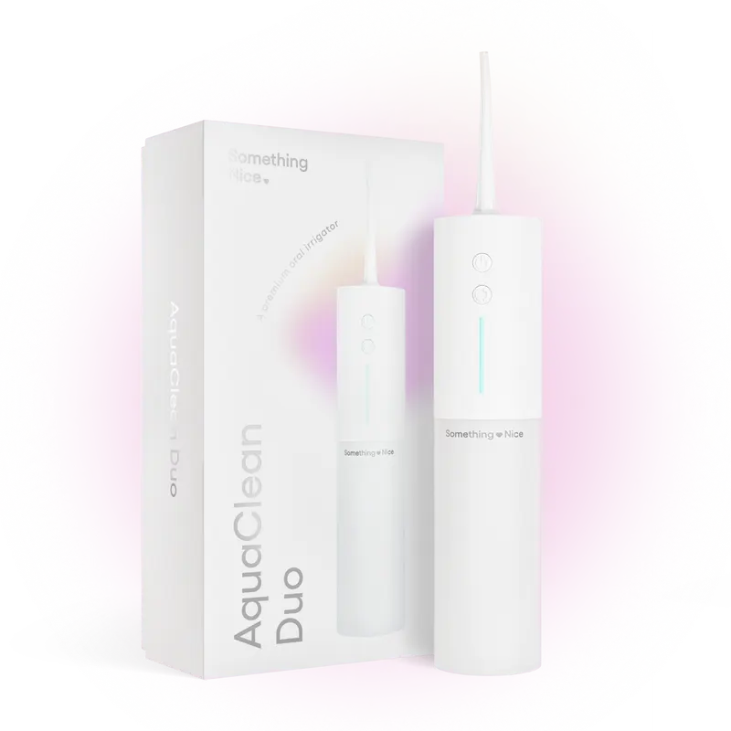 Something Nice AquaClean Duo Water Flosser - Dual Motor with UV Sterilization + LED Light + 4 Nozzles – Dentist Designed Cordless Oral Irrigator, Wireless Charging