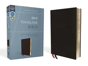 NIV Thinline Bible - English Bonded Leather Black Red Letter Comfort Print, Elegant Design for Bible Lovers, Daily Use & Gift Option