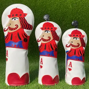 Golf club headcovers, Ace of Hearts poker king pattern, white and red color scheme, suitable for multiple sizes, retro and playful style club protection gear, Golf Accessories