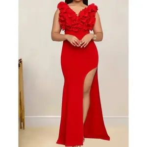 summer spring clothes V Neck Sleeveless Long Split Hem Dress Elegant Summer Day Dresses for Women Fashion Casual Confirmation Dresses Beach Wear