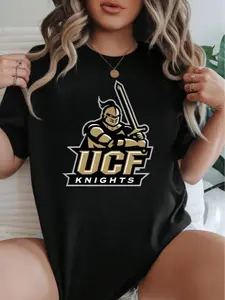 100% Cotton Womens-Shirt UCF Knights Graphic Tee Black White Options Print Casual UNIVERSITY TEE Daily Wear Shirts Summer Tops Graphic Tees Summer Easter Gifts