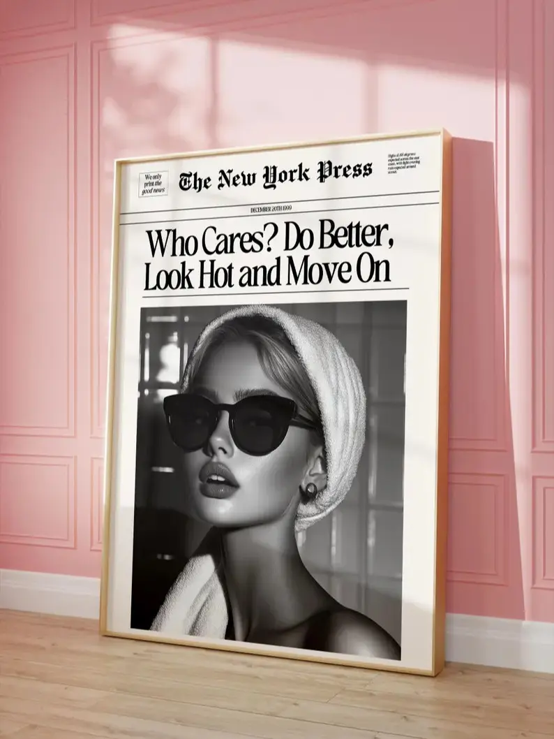 Newspaper Print Wall Art College Dorm Retro Newspaper Headline, Fashion Dorm Print New York News, Decor Print, Girly Poster