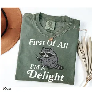 I'm a Delight Comfort Colors T-Shirt, First of All Vintage Possum Tshirt, Funny Retro Shirt Graphic Tee, Funny Women's Aesthetic Tshirt Raccoon