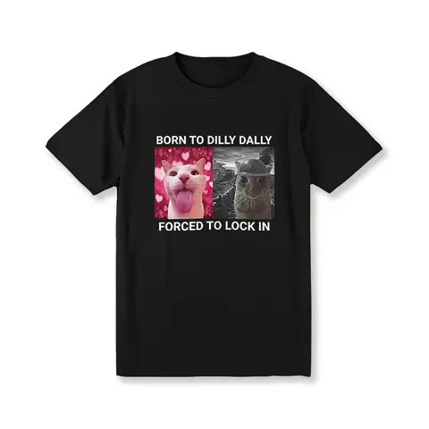 Men's 100% Cotton Cute Meme Shirts - Classic Soft Short-Sleeve Printed Funny Cat T-Shirt, Casual Fitted Round Neck, Everyday Basics for Evening, New Year, Party