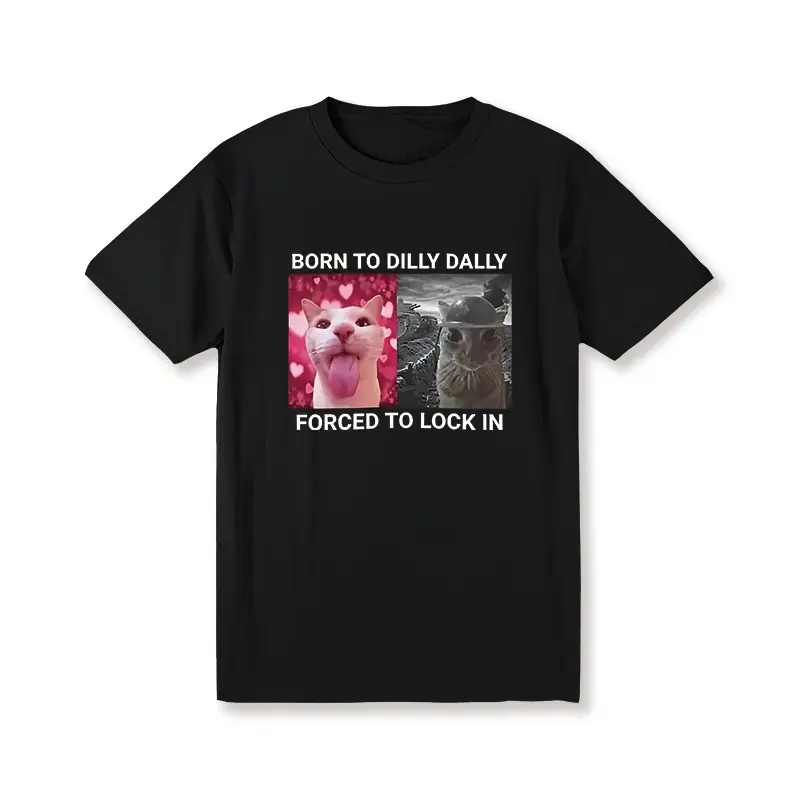 Men's Unisex Printed Funny Cat Meme T-Shirt - 100% Cotton Casual Fit Round Neck Short-Sleeve Streetwear Top, Funny T-Shirts Meme, Chinese New Year, Evening, Children's Day