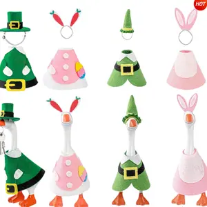 7 Inch Desk Goose Outfits, Easter & St. Patrick's Day Desk Geese Costumes Accessories, Festive Desktop Geese Decor Magnetic Goose Statue Clothes | Spring Holiday Home Office Table Decor Gifts