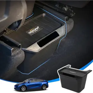 Tesla Model Y Rear Center Console Organizer, Upgraded Backseat TPE Storage Box w/Anti-Slip Lid Cover, second Row Storage Organizer Tray for Tesla Model Y 2020-2024