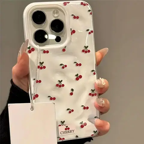 Cute Cherry Print Soft TPU Smartphone Casing, Handheld Device Protector for iPhone 16,15,14,13,12,11 Pro/Pro Max/Plus - Anti-Drop, Anti-Slip, Shockproof, Durable Cover