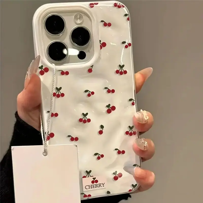 Cute Cherry Print Soft TPU Smartphone Casing, Handheld Device Protector for iPhone 16,15,14,13,12,11 Pro/Pro Max/Plus - Anti-Drop, Anti-Slip, Shockproof, Durable Cover