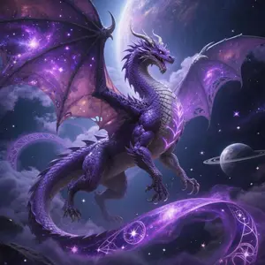 5D DIY Full Drill Round Diamond Painting - Diamond Art Kit Purple Dragon, Starry Sky, Magical Mosaic, Canvas - DIY Decorative Painting, Home Wall Decor, Suitable for Halloween and Christmas, Birthdays and Anniversary Gifts