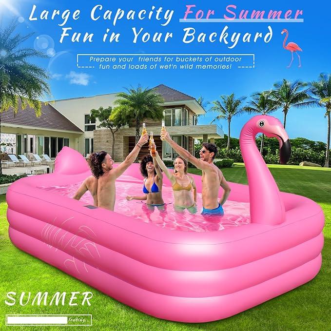 Inflatable Pool with Lights, 2024 Solar Flamingo Swimming Pool for Kids,Adults Inflatable Blow Up
