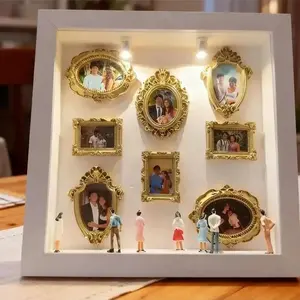 DIY Mini Museum Silhouette Box Creative Memory Display Kit with Mini Figurines Gold Frames for Mother's Day Gift