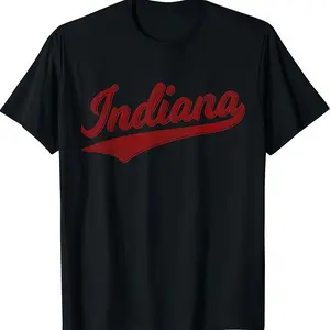 Indiana Hoosiers Vintage Team Name & Logo Men's T-Shirt - College Basketball Jersey Design