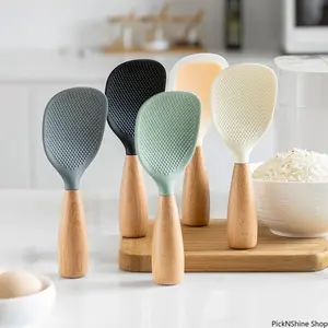 1Pc Food Grade Silicone Spoon, High Temperature Resistant Non-stick Design, Anti-scalding Long Handle Rice Cooking Spoon, Durable Household Kitchen Utensil Gadgets