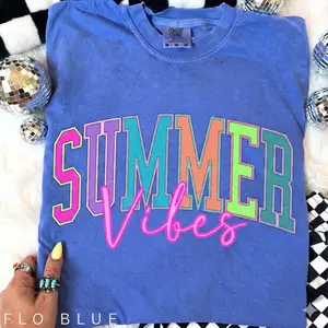 Comfort Colors Summer Vibes Women Tee, Beach Life Shirt for Her, Summer Trendy T-Shirt, Distressed Beach Mom Gift, Neon River Birthday Gift