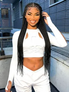 Full Lace Front Cornrow Braided Wig, Lace Frontal Wigs, 36 Inch Long Knotless Box Braids, Natural Baby Hair, Lightweight and Breathable, Daily Wear