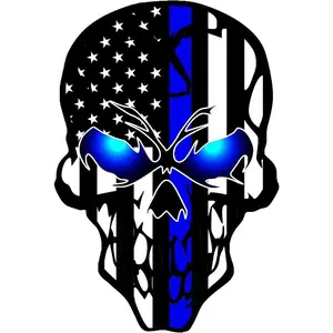 American Flag Skull Car Sticker, Bumper Sticker, Waterproof Vinyl Decals for Vans, Trucks, Cars, Motorbikes, Skateboards, Computers, Commemorative Police Law Enforcement Vehicle Decoration, Halloween