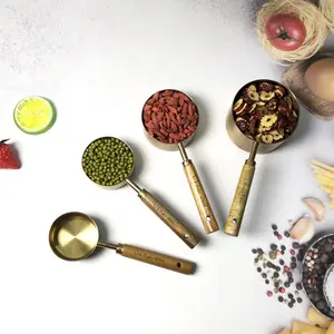 8-piece gold measuring spoon cup set, stainless steel measuring cups and spoons for baking and cooking, stackable gold kitchen measuring tools for dry and liquid ingredients, suitable for family kitchen gatherings