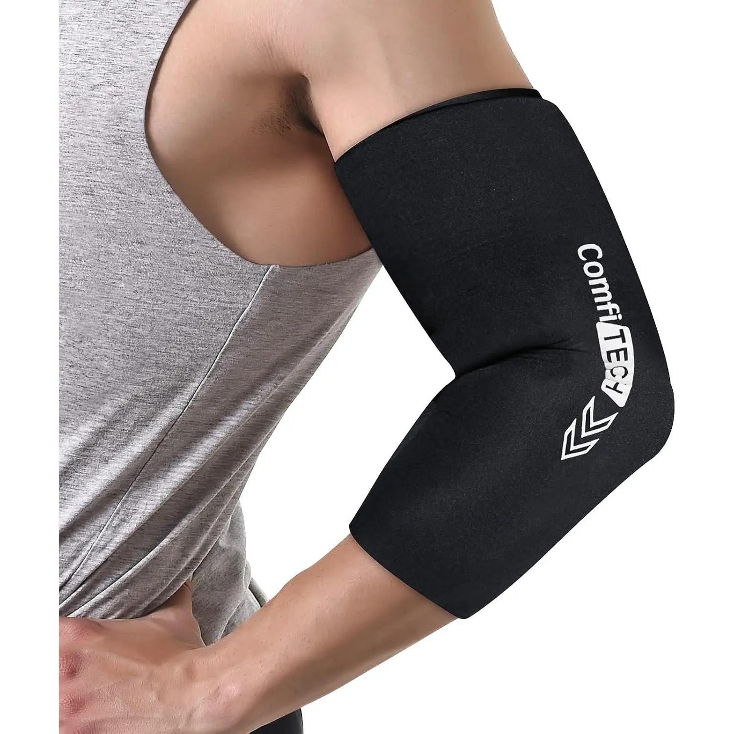 ComfiTECH Reusable Gel Ice Sleeve for Elbow, Slip-On Cooling Wrap, Black