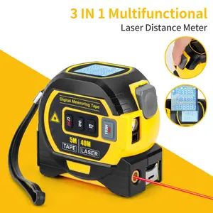 3 in 1 laser tape measure 40M infrared laser rangefinder intelligent ruler Tool，130 feet/40 meters laser distance gauge displayed on backlit LCD screen, with 16 feet/5 meters automatic locking measuring tape | feet/inches/fraction/M/millimeters Home