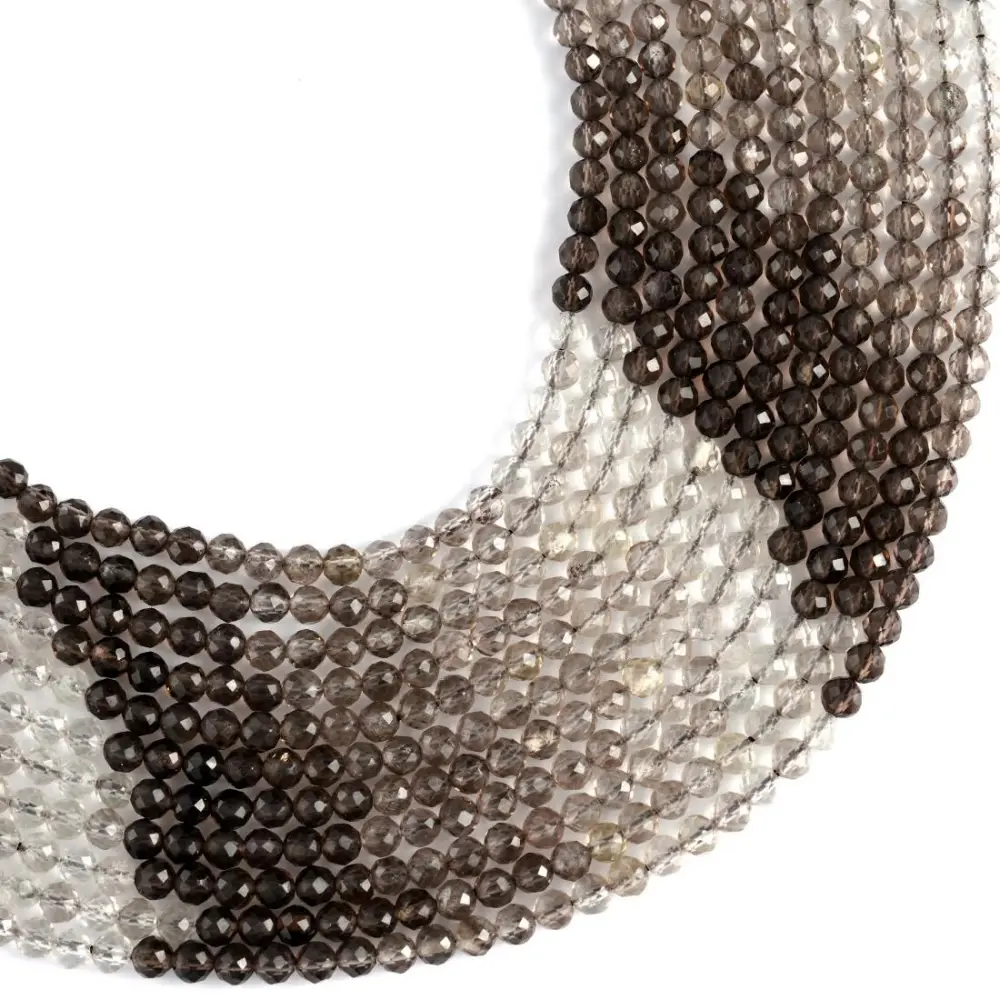 Natural Smoky Quartz Micro-Faceted Shaded Round Crystal Beaded Set - 2mm,3mm,4mm,6mm, 15.5 Inches String, for DIY Beading & Jewelry Making Crafts - AS & JG, Beads And Accessories, Customizable Beads