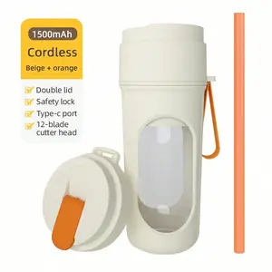 Portable Blender, USB Rechargeable Mini Blender, 12 Blade, Handheld with Straw, Home Fresh Juice Maker, Ideal for Travel, Office, Sports