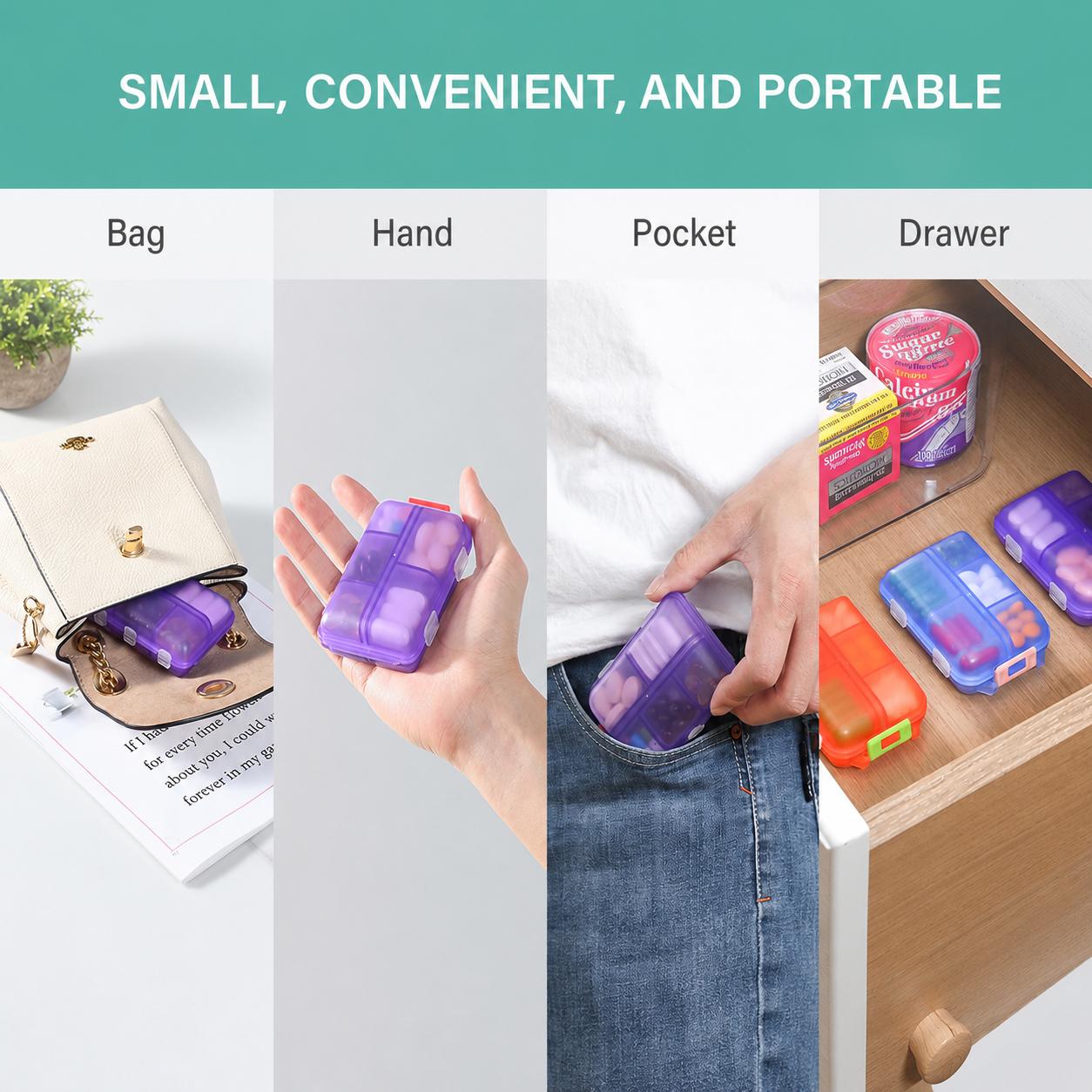 UFORU Travel Pill Organizer Box with 146 Labels, 10 Compartment Small Pill Case Medicine Kit, Portable Pocket Purse Pharmacy, Daily Weekly Vitamin Supplement Medication Holder（no pills)dealsforyou#SummerWins